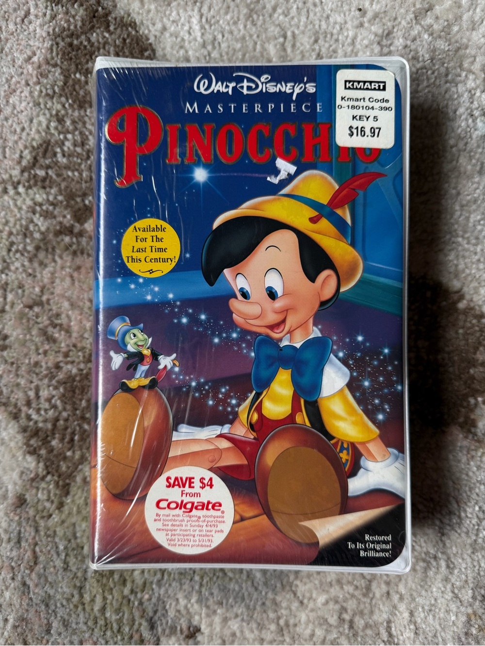 SEALED Disney Pinocchio VHS — Blue/Yellow Cover